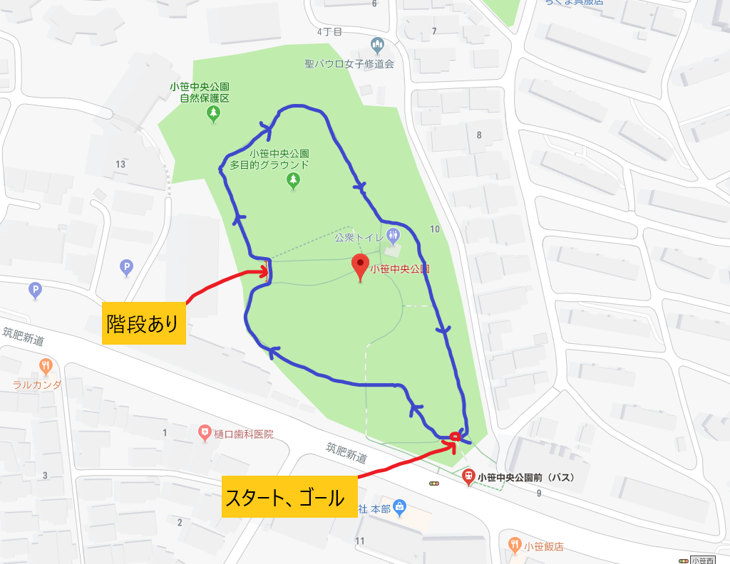 小笹中央公園のコースマップ