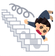 階段から転がり落ちる女性